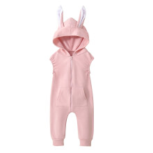 Mono con orejas de conejo Ediodpoh para niñas de 0 a 6 meses: mono rosa sin mangas con capucha y cremallera, compatible con tallas estándar.
