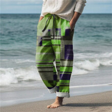 Herre Linbukser Sommer Strand Snor Elastisk Midje Mønster Fargeblokk Geometrisk Pustende Myk Ferie Trendy Mikrobukser Grønn