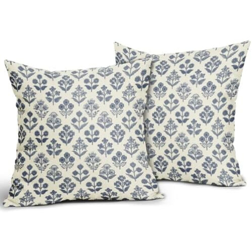 Fodere per cuscini con stampa a blocchi blu e verde, 45x45 cm, set da 2 1