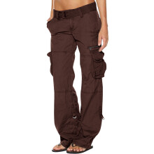 Azrian Utility Pocket Straight-Leg Cargo Kalhoty - Dámské Jednobarevné Kalhoty Hippie Punk Kalhoty Streetwear Jogger Kapsy Volné Overaly Dlouhé