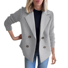 Cardiganblazer dame, damejakke med slagstrikk, lappeteppe, avslappet kåpe, kort dobbeltspent dressjakke, grå XXXXXL
