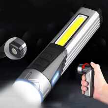 Wiederaufladbare LED-Taschenlampe mit USB-Anschluss, 7 Leuchtmodi, wasserdicht, um 90 drehbar, mit hellem COB-Seitenlicht für Camping und