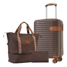 PAPROOS 3-Piece Luggage Set, Lightweight ABS Hardshell Spinner Suitcases with TSA Lock, 20" Carry-On & Matching Bags, Brown