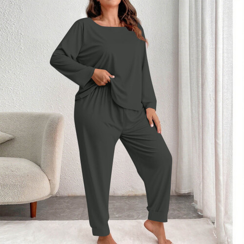 Conjunto de pijama feminino plus size de manga comprida