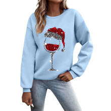 Sød sweatshirt til kvinder, trendy 2024, rød glasprint, hætteløs joggingjakke, toppe