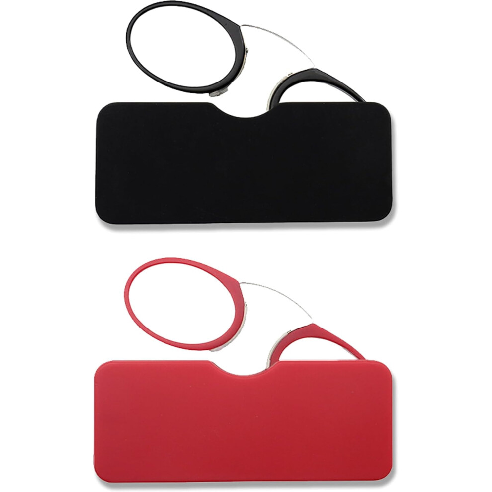Mini Armless Reading Glasses for Men Women Slim Thin Clip on Nose Readers with Small Portable Case