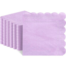 Purple Napkins, Scalloped Lavender Disposable Cocktail Napkin for Beverage Dessert, Birthday Wedding Bridal Shower