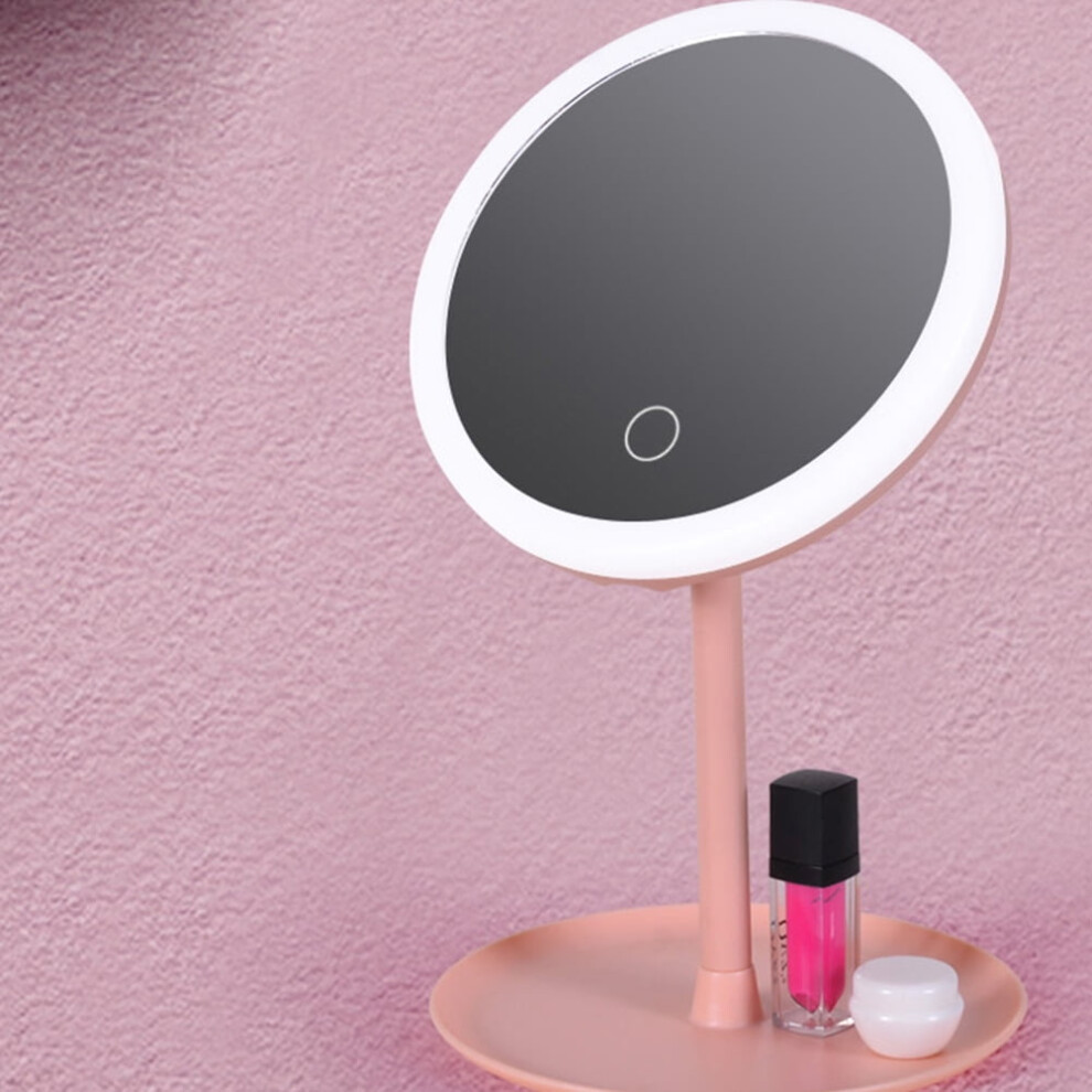 OUNONA pink tabletop makeup mirror with LED daylight