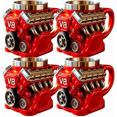 V8Engine Block Kaffekrus Retro3D Harpiks Rustfrit Stål