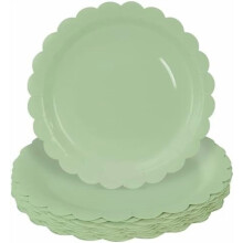 50 Pieces Sage Green Paper Plates 7 Inch Sage Scalloped Plates Disposable Dinner Plates for Wedding Baby Shower Birthday Party Dessert Plates