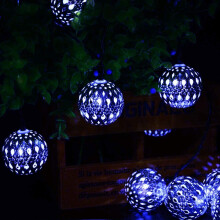 Cordão de luzes marroquinas, 3m, 10 LEDs, luzes solares de bolas marroquinas para exterior, luzes solares de metal com 8 modos, à prova d'água