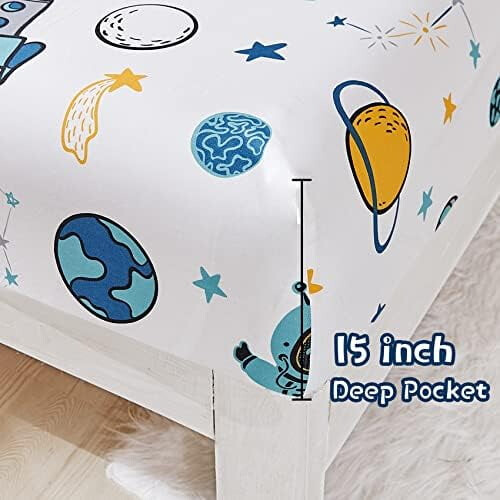 Set di lenzuola per bambini con astronauta blu, in microfibra, singolo, 3 pezzi, 2