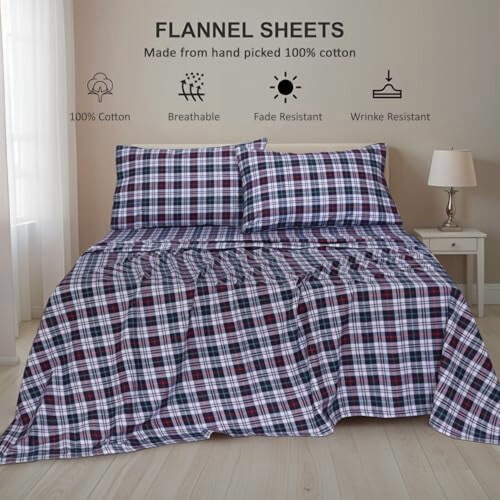 Φανελένια σεντόνια King Size – 100% βουρτσισμένο βαμβάκι, με βαθιές τσέπες 16", σετ 4 2