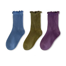 Girls Boys Sock 3 Pairs Solid Color Lettuce Frilly Ankle Stockings Child Casual School Sock,Blue,6-8 Years
