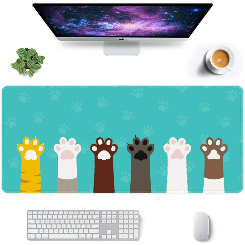 Xxl Gaming Mouse Pad 35.4"X15.7", Waterproof, Stitched Edge, Non-Slip, Cute Cat Paws Design Â Compatible With All Mice 9557311753763