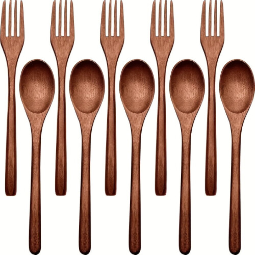 Ensemble de 10 cuillères et fourchettes en bois