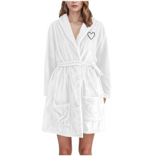 Pluche fleece badjas met capuchon voor dames, comfortabele badjas met hartjesprint, lange mouwen, dik gevoerd, nachtkleding, loungewear voor dames,