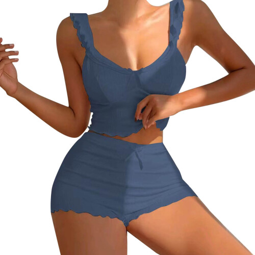 Γυναικείο Σετ Ύπνου Cami - Ψηλόμεσο Σορτς | Casual Ρούχα | Μονόχρωμη Πιτζάμα με Βολάν S-3XL
