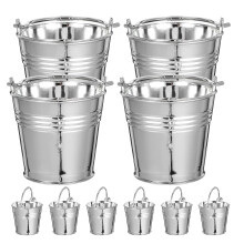 Conjunto de 10 Mini Baldes de Plástico Prateados para Brinquedo de Jardinagem - Ideal para Brincar em Ambientes Fechados