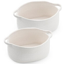 Oppbevaringskurv i bomullstau med håndtak – 33 cm D x 20 cm B x 15 cm H