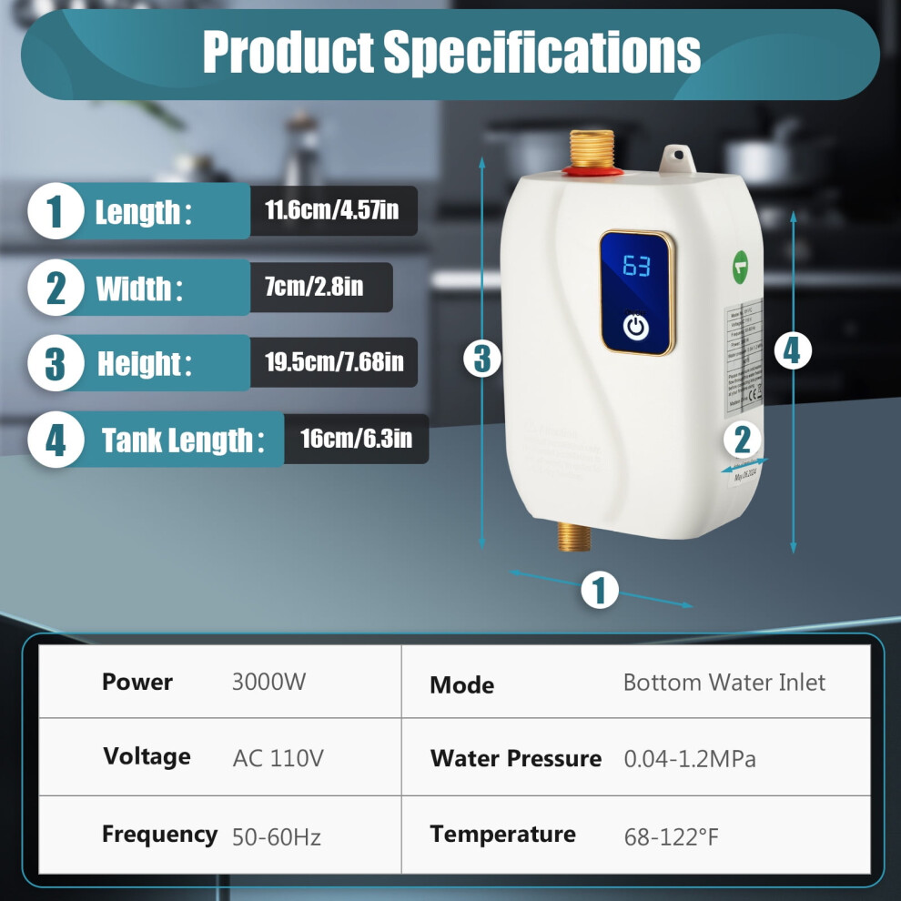 Denest Tankless Water Heater Electric, Under Sink Instant Hot Water Heater With Digital Display,Mini Rv On Demand Water Heater For Kitchen Bathroom 9149926118756