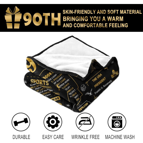 Couverture en flanelle pour 90e anniversaire 152 cm x 127 cm 2