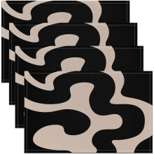 Set van 4 geometrische placemats in zwart en donkerbruin (30 x 45 cm) – Moderne, neutrale tafelmatten voor binnen en buiten.
