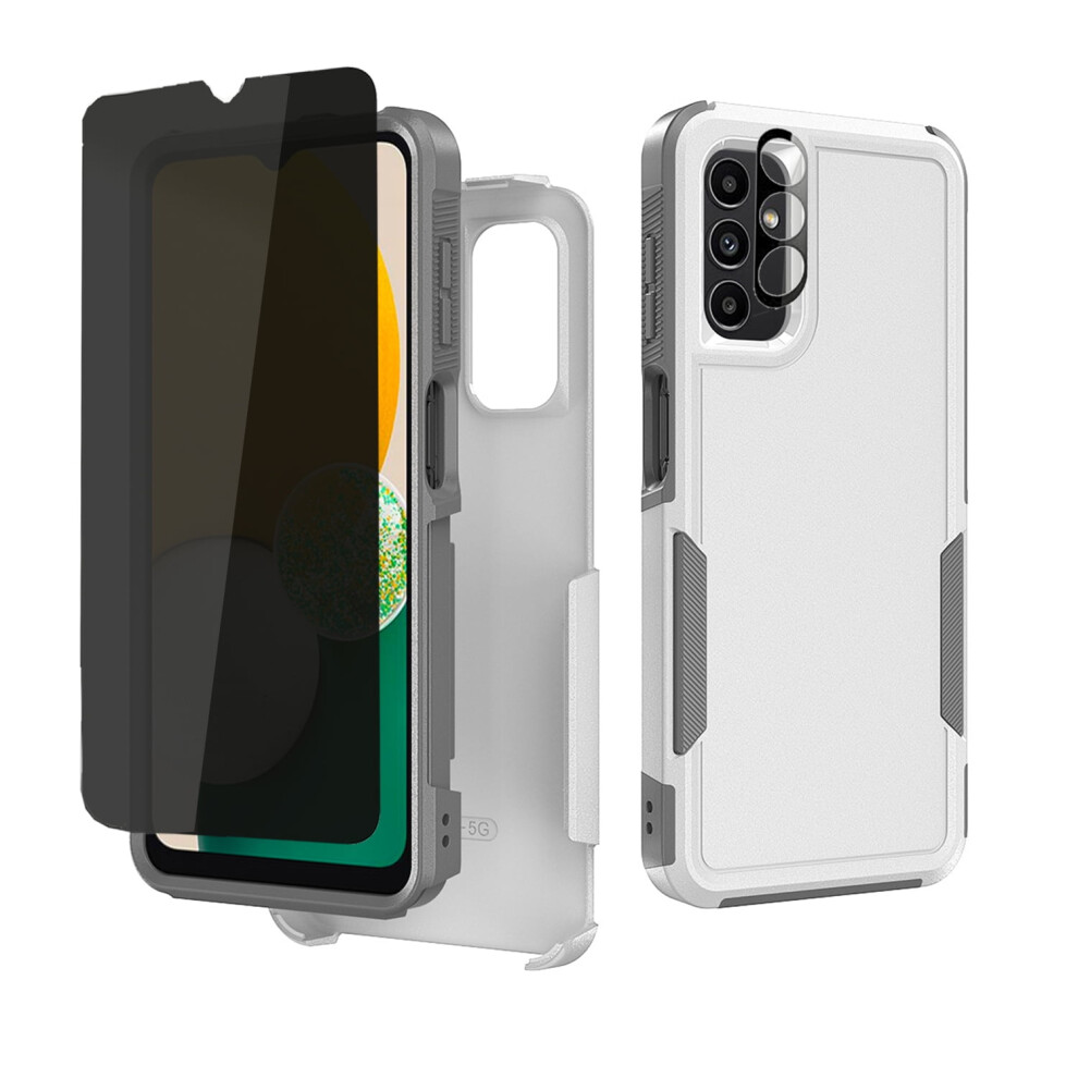 Tashhar Case For Samsung Galaxy A15 5G: Privacy Screen + Lens Protector, Military-Grade Double Layer, Drop Resistant Â White/Grey 9149926120186