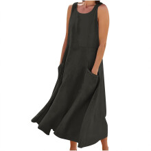 Vestidos de verano para mujer, vestidos de algodón y lino, vestidos largos sin mangas con cuello redondo, vestidos largos fluidos de tallas grandes