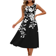 Sommerkleider für Damen: Fließendes, lässiges, ärmelloses Midikleid im Boho-Stil für Strandurlaub, geblümtes Sommerkleid mit Taschen
