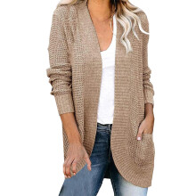Cardigan da donna, cardigan da donna, maglioni da donna, cardigan da donna a tinta unita con abbottonatura curva e ampia tasca, giacca cardigan color