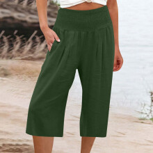 ZKCCNUK Sommer-Caprihose in Übergröße für Damen, lockere Hose mit weitem Bein, hochtaillierte Hose, gerade geschnittene Hose, Freizeithose für