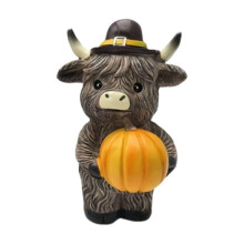 Figurki krów na Halloween z dyniami i liśćmi klonu – dekoracja z żywicy na jesień/Święto Dziękczynienia, ozdoby ze zwierzętami