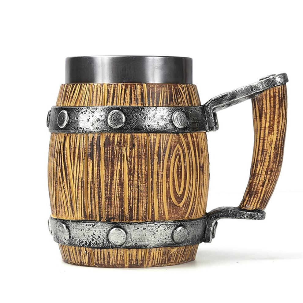 600ml Rustic Wood Barrel Beer Mug Stainless Steel Lined Handmade Tankard