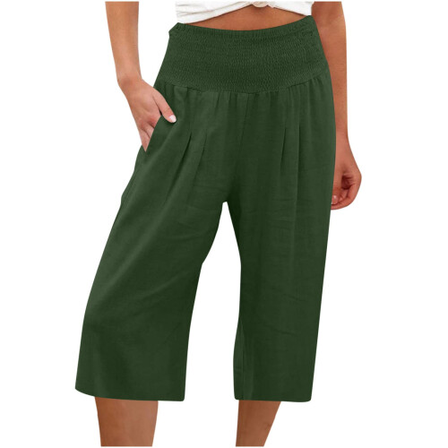 ZKCCNUK Καλοκαιρινά Γυναικεία Capris Plus Size Γυναικεία Ριχτά Παντελόνια με Φαρδιά Πόδια 1