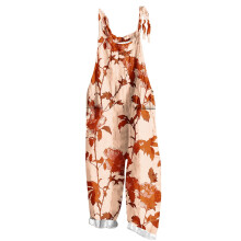 Damski kombinezon z nadrukiem bez rękawów z jeansu – dwie kieszenie, len z dodatkiem slubu, 100% poliester – swobodny kombinezon damski w
