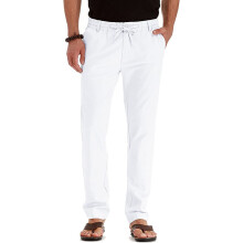 Calça comprida masculina Aoujea, tamanho grande, corte reto, cintura elástica, em algodão, cor sólida, versátil e leve.