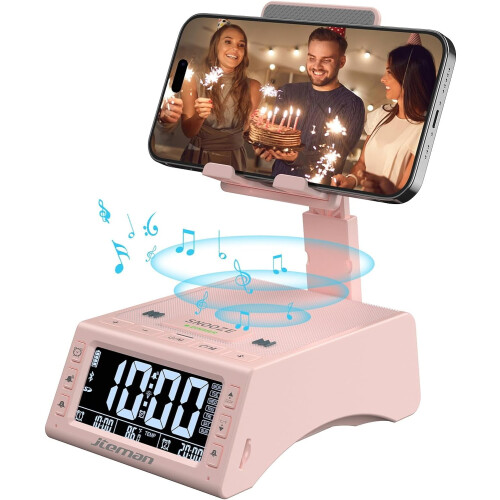 Ροζ βάση τηλεφώνου με ασύρματο ηχείο Bluetooth – Ρυθμιζόμενο τεχνολογικό gadget,