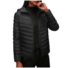 Doudoune femme à capuche zippée grande taille, compressible, unie, noire, taille L