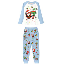 Bijpassende kerstpyjamaset voor het hele gezin – Top met lange mouwen en feestelijke print, 2-delige nachtkleding, unisex, lichtblauw, 2Y, geschikt