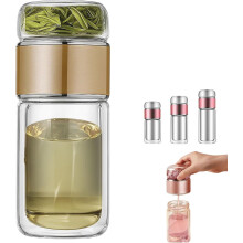 Tetera de vidrio – Infusor de té inteligente 3 en 1 con filtración de doble capa, vidrio de borosilicato y acero inoxidable, diseño de