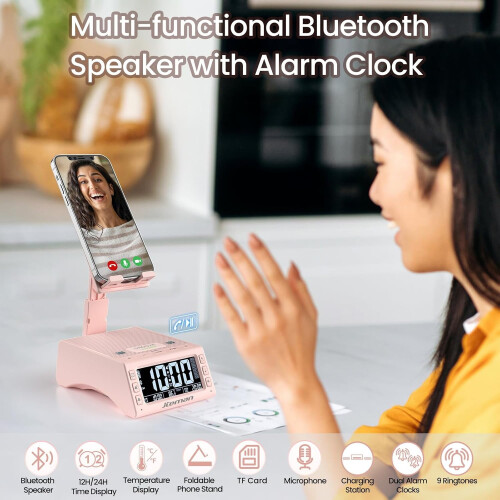 Ροζ βάση τηλεφώνου με ασύρματο ηχείο Bluetooth – Ρυθμιζόμενο τεχνολογικό gadget, 1