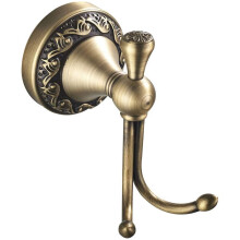 Crochet porte-serviettes en laiton antique – Crochet double rétro pour peignoir avec motif sculpté, fixation murale pour salle de bain, chambre,