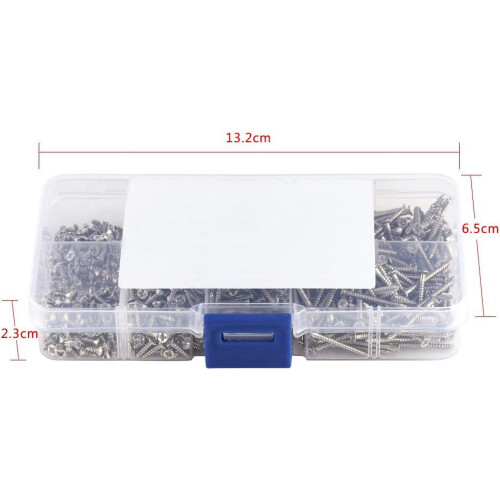 800 τεμάχια βίδες M2Assortment (με επίπεδη κεφαλή, φρεζαρισμένες, Phillips, με πλήρες 1