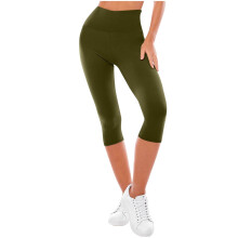 Calça legging feminina de ioga, cor sólida, cintura elástica, estilo capri, esportiva, em fleece de seda, para treino e atividades físicas,