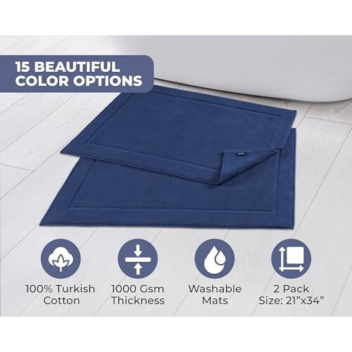 Πατάκια μπάνιου Royal Blue 21x34", συσκευασία των 2, 100% βαμβάκι με κλωστή Ring, σχέδιο με 2