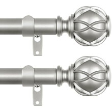 2-pakning justerbare gardinstenger 62-112 cm, kraftige 81-112 cm, antikk sølv med nettingspiraler