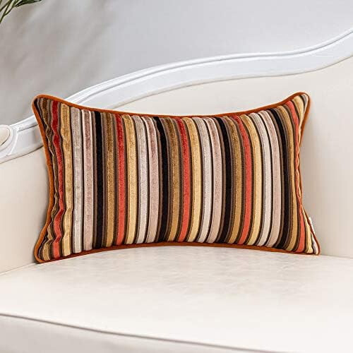 Housse de coussin en velours à rayures orange 50 x 50 cm