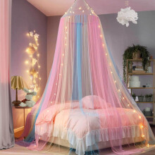 Mosquito Net for Bed, Large Rainbow Bed Canopy for Girls, Hanging Bed Net, Ideal for Bedroom Decorative, Easy Installation Princess Canopy