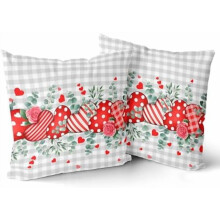 Örngott för Alla hjärtans dag 45x45 cm, set med 2, kärlekshjärtmönster, lantlig dekor – kompatibel med vanliga fyrkantiga kuddar